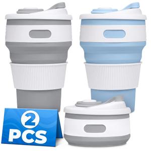 2-Pack Collapsible Cups for Mother's Day 11oz Leakproof Coffee Travel Mug, Silicone, Foldable and Portable for Hiking, Camping, Office | Lightweight and Collapsible Coffee Cups for Outdoor Use