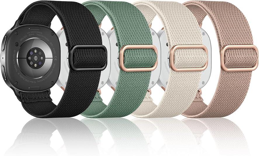 4 Pack Stretchy Bands Compatible with Samsung Galaxy Watch 8 Band 40mm 44mm/Samsung Galaxy Watch 8 Classic 46mm Band, No Gap Water-Resistant Nylon Sport Strap for Women Men