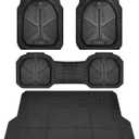 CAR PASS Heavy Duty Rubber Car Mats with Cargo Liner, Deep-Dish Car Floor Mats and Trunk Mat All Weather, Universal Trim-to-Fit for SUVs Trucks Sedans, Waterproof Anti-Slip, Trimmable V12 Black