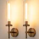 19.5" Knurled Bronze Wall Sconces Set of 2, Bathroom Vanity Light Fixtures with Clear Glass Tube, Modern Lamp Lighting for Bedroom, Living Room, Hallway, Staircase, Mirror, Kitchen