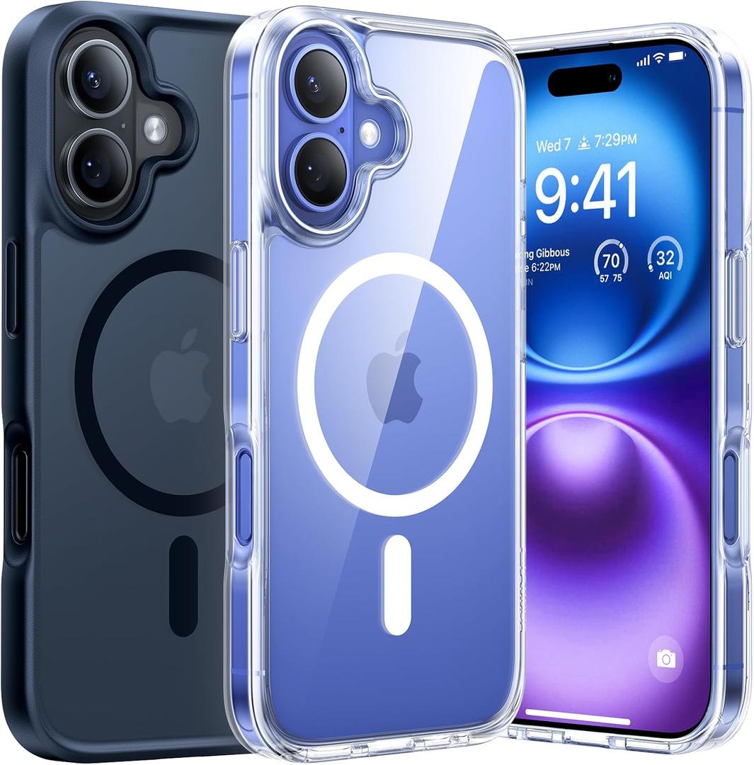 TORRAS Stronger Magnetic Shockproof for iPhone 16 Case, Fit for MagSafe, Never Yellow, 4X Military Grade Drop Protection, Protective Hard Back Plastic Slim Phone Case for iPhone 16 6.1 inch, Clear
