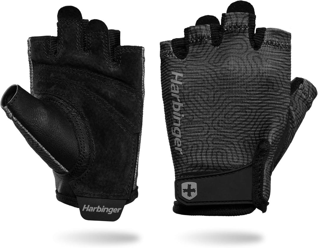 Harbinger Power Gloves 3.0 - Durable Half Finger Weightlifting Gloves with Adjustable Wrist Closure, Breathable Leather Palm, Small, Women's (Carbon)