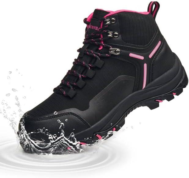 Waterproof Women's Hiking Boots with Wide Toe Box Lightweight Non-Slip Grip Ankle Support, Durable Comfort for Trekking, Trail Running, and Outdoor Adventures (Red, 38.5)