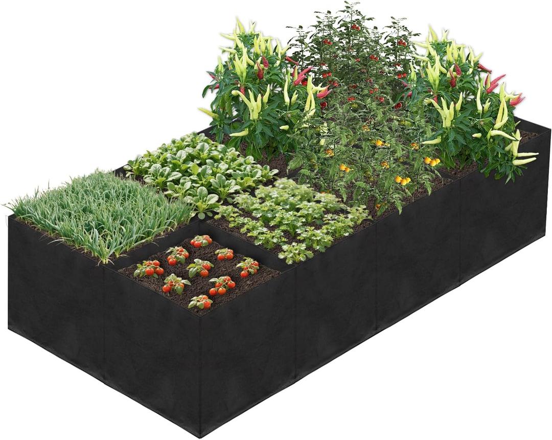 58 Gallon Fabric Raised Garden Bed, 4x1x1ft Large Garden Grow Bag Outdoor 8 Grids Planter Box Felt Planting Container for Growing Tomatoes Potatoes Plants Flowers, Black(1, Medium)
