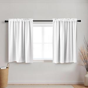 KOUFALL White Blackout Curtains 50% Black Out Cafe Curtains for Kitchen,24 x 24 Inch Length