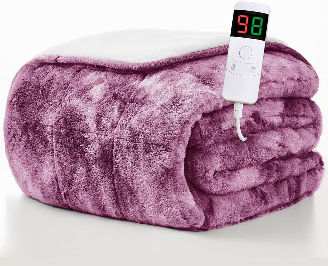 Homemate Heated Weighted Blanket for Adults - 72"x84" 20lbs Electric Throw Fast Heating Heavy Blanket 1/2/4/6/8 Hour Auto Off 10 Heat Levels Over-Heat Protection Luxury Faux Fur Sherpa