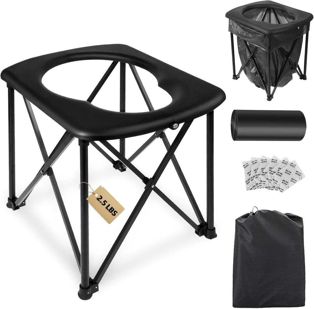 15.6'' Portable Toilet for Camping, Ultralight Foldable Camping Toilet 2-Second Setup, 350LBS Portable Potty for Adults, Compact for Camping, Hiking, RV Travel, Trucker, Fishing, Beach, Outdoor Use