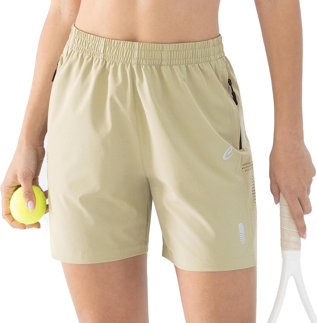 Cosmolle Lightweight Hiking Cargo Shorts Womens Quick Dry Athletic Shorts for Camping Golf with Zipper Pocket Water Resistant (Beige, L)