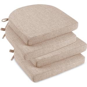 downluxe Indoor Chair Cushions for Dining Chairs, Kitchen Chair Pads with Ties and Non-Slip Backing, 16" x 16" x 2", Oatmeal Beige, 4 Pack