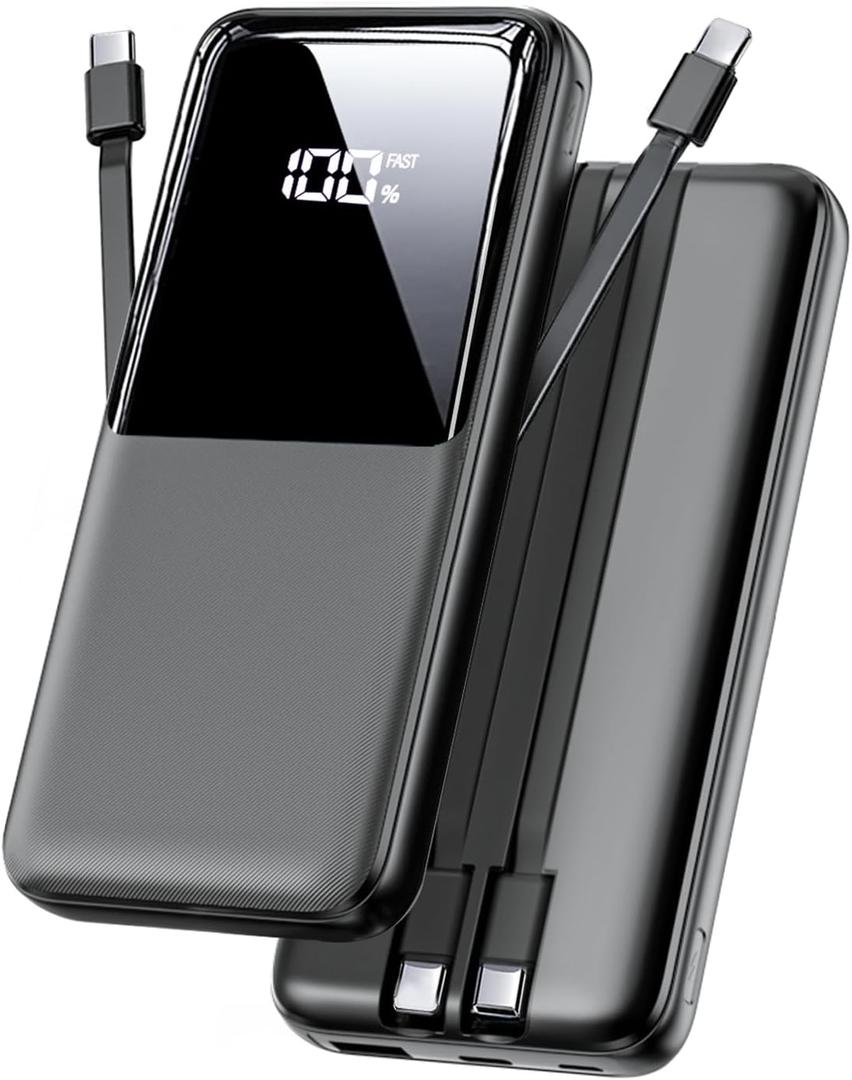 Portable Charger Power Bank - 15000mAh Fast Charging Powerbank Travel Camping Essential Battery Pack with Built in 22.5W Output Cable Compatible with iPhone 17 16 15 14 13 Samsung Google iPad, 1 Pack