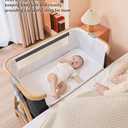 bonbay Baby Bassinet, Bedside Bassinet for Baby, 4 in 1 Portable Bassinet Bedside Sleeper with Wheels Mosquito Net & Storage Basket, 6 Height Adjustable Rocking Bassinet for Newborn Baby
