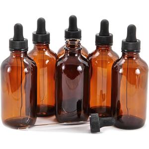 Vivaplex, 6, Amber, 4 oz Glass Bottles, with Glass Eye Droppers