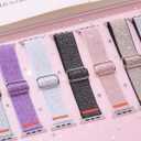 Bling Stretchy Nylon Band Compatible with Apple Watch Ultra 2 Band Women, 24mm Wide Sparkly Glitter Solo Loop Strap for iWatch 49mm 46mm 45mm 44mm Girl Shiny Elastic Wristband