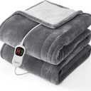 Homemate Electric Heated Blanket Twin - 62"x84" Heating Bed Blankets Throw with 10 Heating Levels 8 Hours Auto Off Fast Heating Over-Heated Protection Ultra Soft Warm Flannel ETL Certified Grey