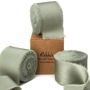 Ribbli Dusty Sage Green Silk Satin Ribbon 1.5 Inch x 30 Yard Handmade Frayed Chiffon Dusty Sage Ribbon for Gift Wrapping Wedding Invitations Bridal Bouquets Home Decor 