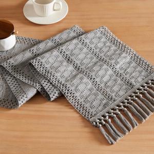 ZeeMart Macrame Style Boho Table Runner, Grey Table Runners 72 Inches Long, Farmhouse Woven Home Decor, 12x72 Inch, Grey