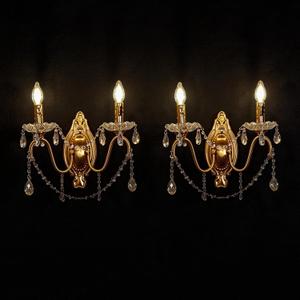 French Vintage Crystal Wall Sconce, Victorian 2-Light Gold Iron Finish, E12 Traditional Candle Style Wall Lamp for Bedroom, Hallway, Living Room, Bathroom Vanity (2-Pack, 2 Light Sources)