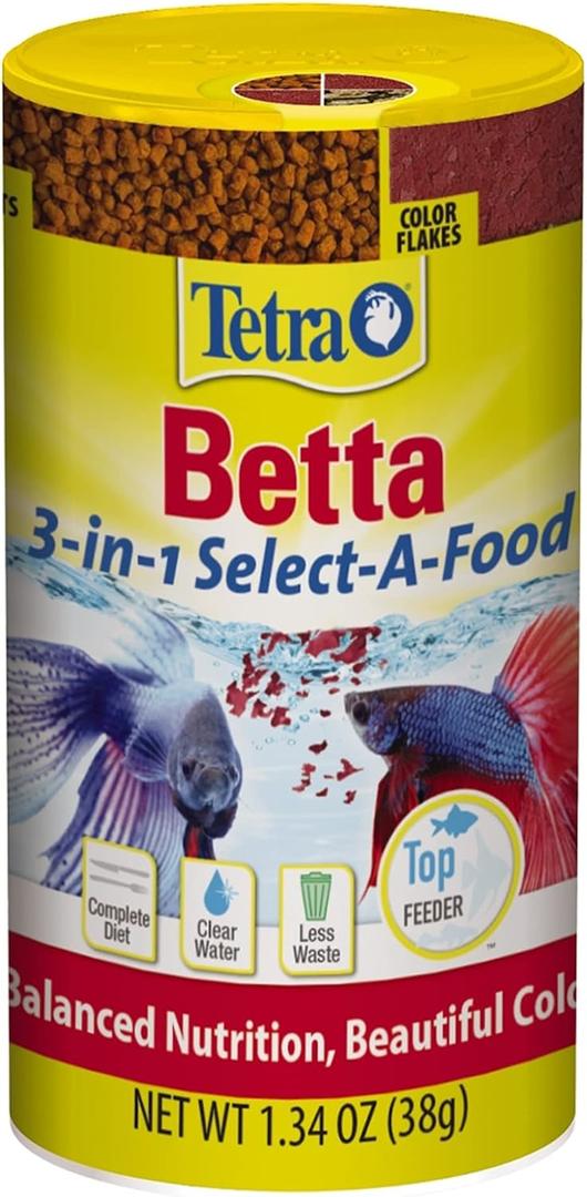 Tetra BettaMin Select-A-Food Variety Pack for Betta Fish, 1.34 oz | 3 Betta Fish Foods In 1 - Flakes, Freeze-Dried Shrimp & Floating Pellets, Enhances Color & Supports Digestion, Feed Daily (EXP 05/31/28)