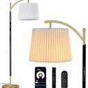 Etto Floor Lamp, LED Floor Lamp with APP & Remote & Touch Control, Stepless Color Temperatures and Brightness, Tall Standing Lamp with Pleated Lampshade for Living Room, Bedroom, Office(Black Gold)