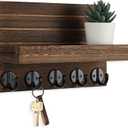 Lwenki Key Holder for Wall, Decorative Key and Mail Holder with Shelf Has Large Key Hooks for Bags, Coats Paulownia Wood Key Hanger with Mounting Hardware (9.8W x 6.7H x 4.2D) (Brown)