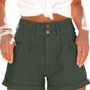Womens Relaxed Fit Casual High Waist Pocketed Denim Shorts (Small, Olive Green)