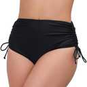 JOYBIK Women's High Waisted Full Coverage Bikini Bottoms Tummy Control Adjustable Drawstring Swim Bottoms Size 2XL, Black