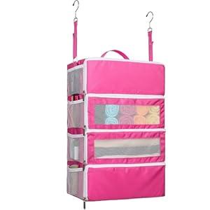 Vokelater Suitcase Organizer, Travel Luggage Organizer Hanging Shelves Packing Cube Organizer Closet/ Collapsible Portable Travel Organizer for Carry-on, Medium, Pink