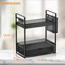 VITVITI 2 Tier Bathroom Organizer Countertop with Drawer, Metal Mesh Bathroom Counter Vanity Organizer Storage, Bath Room Sink Kitchen Spice Rack with Basket Hooks, Black