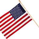 Evergreen 28" x "44" Patriotic American Flag Includes Tangle Free Wooden Pole & Bracket | Outside House Dcor | Heavy Duty Outdoor Premium 310D | Embroidered Stars and Stripes | USA Residential or
