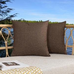 Kevin Textile Pack of 2 Decorative Outdoor Waterproof Pillow Covers Garden Checkered Cushion Sham Throw Pillowcase, Shell for Patio Tent Couch 20x20 Inch Brown