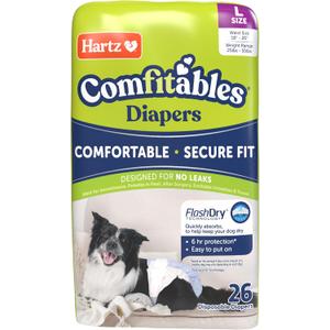Hartz Comfitables Disposable Dog Diapers, Size Large 26 Count, Comfortable & Secure Fit, Easy to Put On, Super Absorbent Male and Female Diaper, Lar