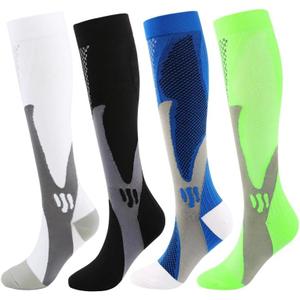 Compression Socks 4 Paris for Women & Men 20-30mmhg Knee High Circulation Support (S/M, L/XL, XL/XXL) (01 Green | White | Blue | Black)