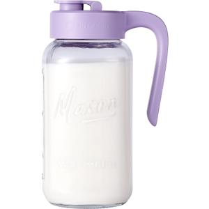 Mason Jar Pitcher - Airtight & Leakproof Glass Pitcher with Lid, Perfect for Breastmilk, Cold Brew, and Sun Tea, 2 Quart (64 oz) Mason Jar with Pour Spout Lid (Purple)