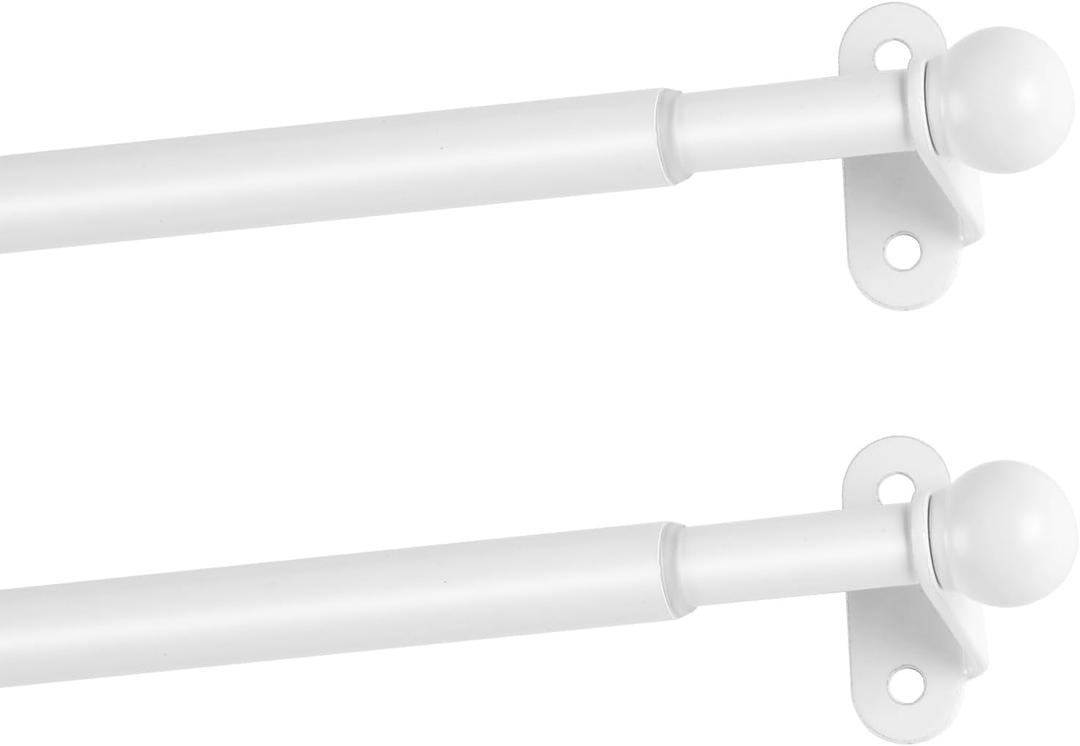 2 Pack Thin Curtain Rod for Windows Adjustable 30-54 Inch, 1/2" Diameter, Small Cafe Decorative Window Curtain Rod with Brackets (White)