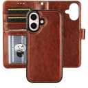 Bocasal Detachable Wallet Case for iPhone 16 RFID Blocking Card Slots Holder Premium PU Leather Magnetic Kickstand Shockproof Wrist Strap Removable Flip Protective Cover 5G 6.1 inch (Brown)
