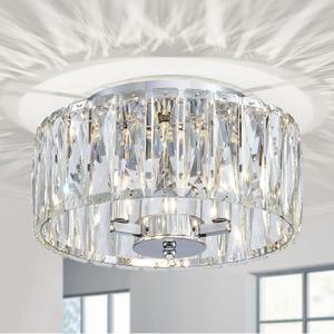 Chome Ceiling Light, Suitable Flush Mount Ceiling Light for Living Room, Dinning Room Hallway, D11.8''  H6.1'', 3 G9 Sockets, Chrome Finish Frame & K9 Crystal