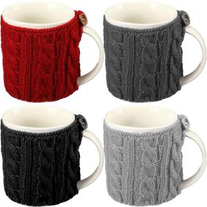 Skyley 4 Pcs Coffee Mug Cozy Sleeve Reusable Knitted Crochet Sleeves Cup Tea Cozy Handmade Tableware Coffee and Tea Mug Warmer for Women Men (Assorted Color)