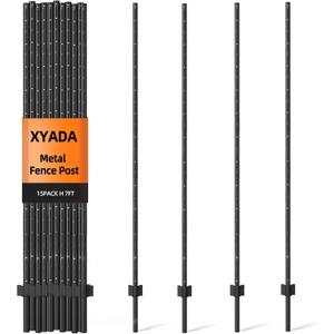 Metal Fence Post 7feet, Heavy Duty Garden Fence Post for Holding Wire Fence, Sign U Post Pack of 15 Sturdy Outdoor No Dig Fence Post for Garden Yard  Black