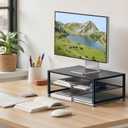 ECOLOVI 2-Tier Computer Monitor Stand Riser, Desk Organizer for Monitor, Printer & Laptop Stand, Desktop Workspace Organizers for Office Supplies(Black)