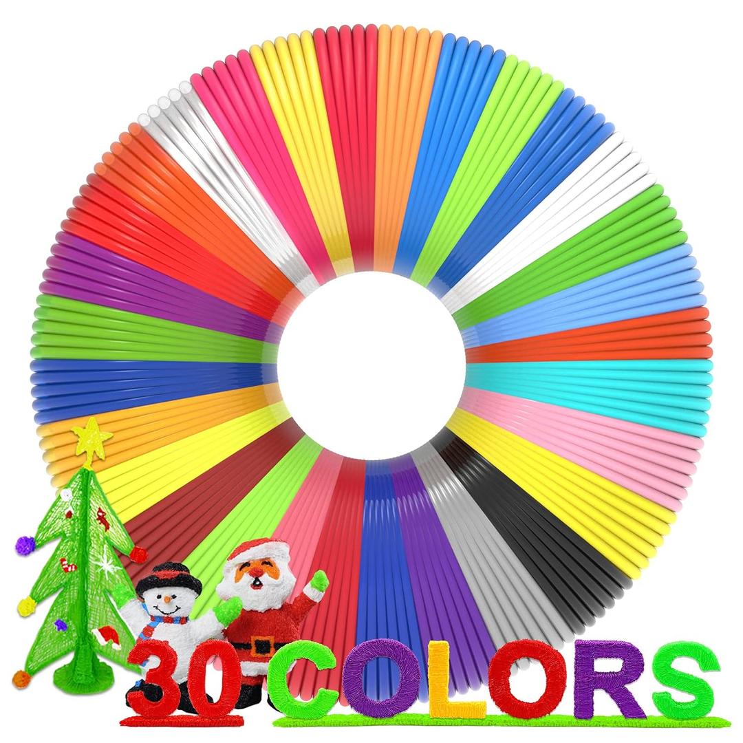 3D Pen Filament Refills 30 Colors, Bonus 250 Stencils eBooks - 3D Pen Filament PLA 1.75mm,Non-Toxic, Smooth Printing Refills