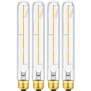 E26 Tube Bulbs 40 Watt Dimmable Light Bulb 3000K Soft White T10 Edison Style Filament Light Bulb 4W LED Edison 8.9 Inch Long Tubular Bulb 400Im Clear Glass,4 Pack.