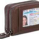 RNIEGA Credit Card Holder Wallet RFID Blocking Leather Small Wallet for Women Double Zipper Wallet with ID Window