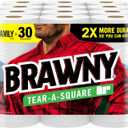 Brawny Tear-A-Square Paper Towels, 12 Family Rolls = 30 Regular Rolls, 2X More Durable*, 3 Sheet Sizes, Strong and absorbent extra-large roll