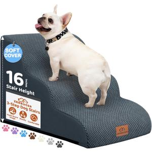 Dog Ramp and Stair for Bed 16" H-20 H,3-Step Cat Stair for Sofa and Chair,4-Step Dog Ramp for High Bed and Window,Durable Nonslip Fabric Cover for Indoor (Dark Grey-16 H, Pet Friendly, 3)