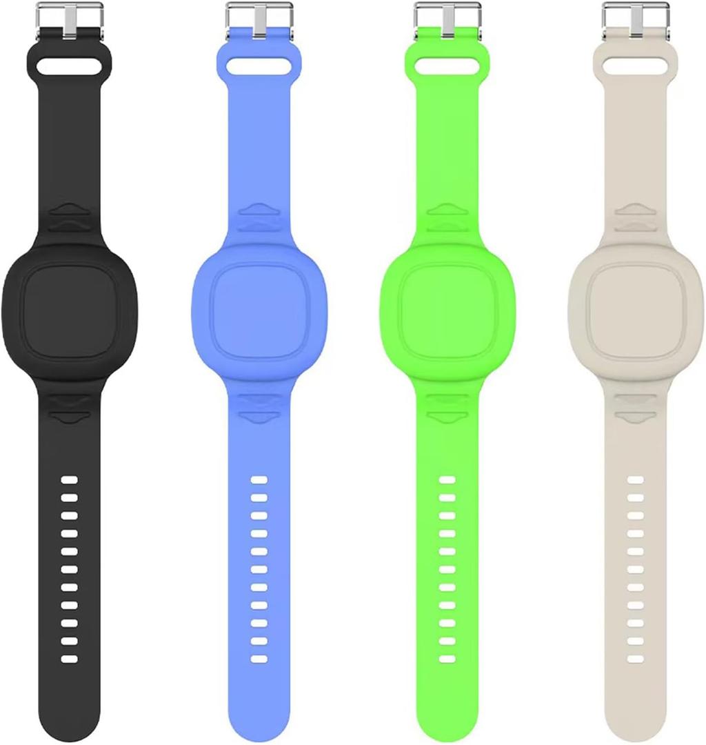 4 Packs Waterproof Bracelet for Tile Mate 2022 Kids, Soft Silicone Wristband Holder Full Case Cover Compatible with Tile Mate (Black+Blue+Green+Beige)
