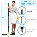 Floor Squeegee for Concrete and Tile Cleaning, 24'' Rubber Wiper Broom, Large Heavy Duty Water Scraper with 60'' Long Handle for Garage, Deck, Bathroom, Shower Glass, Window, 24in