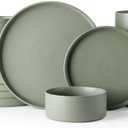 GBhome Ceramic Dinnerware Sets for 6, Matte Stoneware Plates and Bowls Sets,Chip and Scratch Resistant Dishes, Dishwasher & Microwave Safe, Oven safe,Reactive Glaze-Green