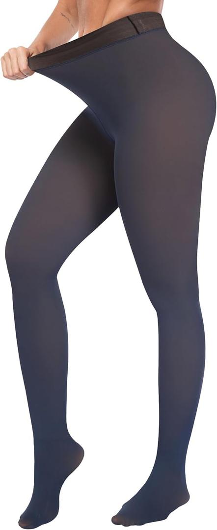 ATHVOTAR Fleece Lined Winter Tights Women - Thermal Warm Opaque Pantyhose Thick Sheer Leggings (X-Small-Small, Pantyhose Translucent(navy))