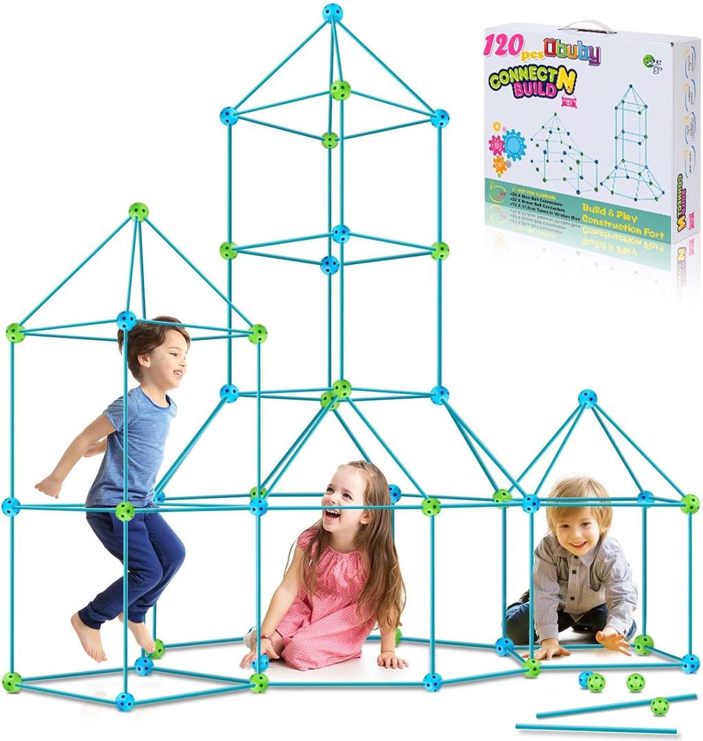 Kids Fort Building Kit 120 Pieces Construction STEM Toys for 3 4 5 6 7 8 9 10 11 12 Years Old Boys and Girls Ultimate Forts Builder Gift Build DIY Educational Learning Toy for Indoor & Outdoor