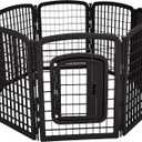 Amazon Basics 8-Panel Octagonal Plastic Dog Playpen, Portable Indoor/Outdoor Pet Fence with Gate, Exercise Pen for Puppies and Small Animals, 34 inches, Black